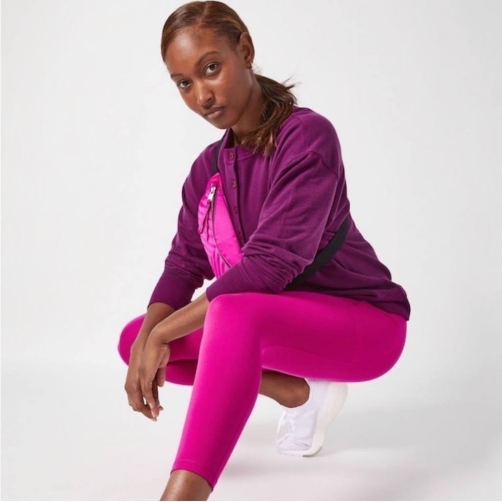 NWT Athleta (Spring 2022) Balance Henley Sweatshirt Exotic Fuschia Plush Nirvana